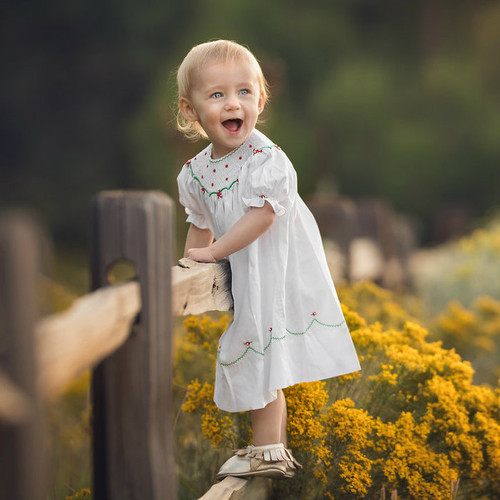 Short Sleeve Holiday Pearl Flower Bishop Dress | Feltman Brothers