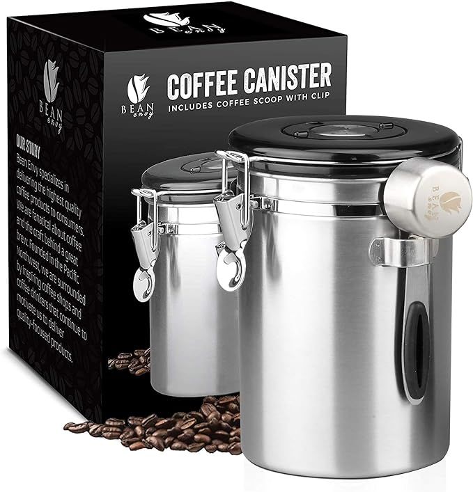Bean Envy Coffee Canister - 22.5 oz Coffee Storage Container w/Stainless Steel Scoop, Silicone Ba... | Amazon (US)