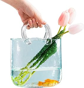 Glass Purse Vase for Flowers,Unique Flower Vase,Handmade Vases Contain Beautiful Bubbles,Vases fo... | Amazon (US)