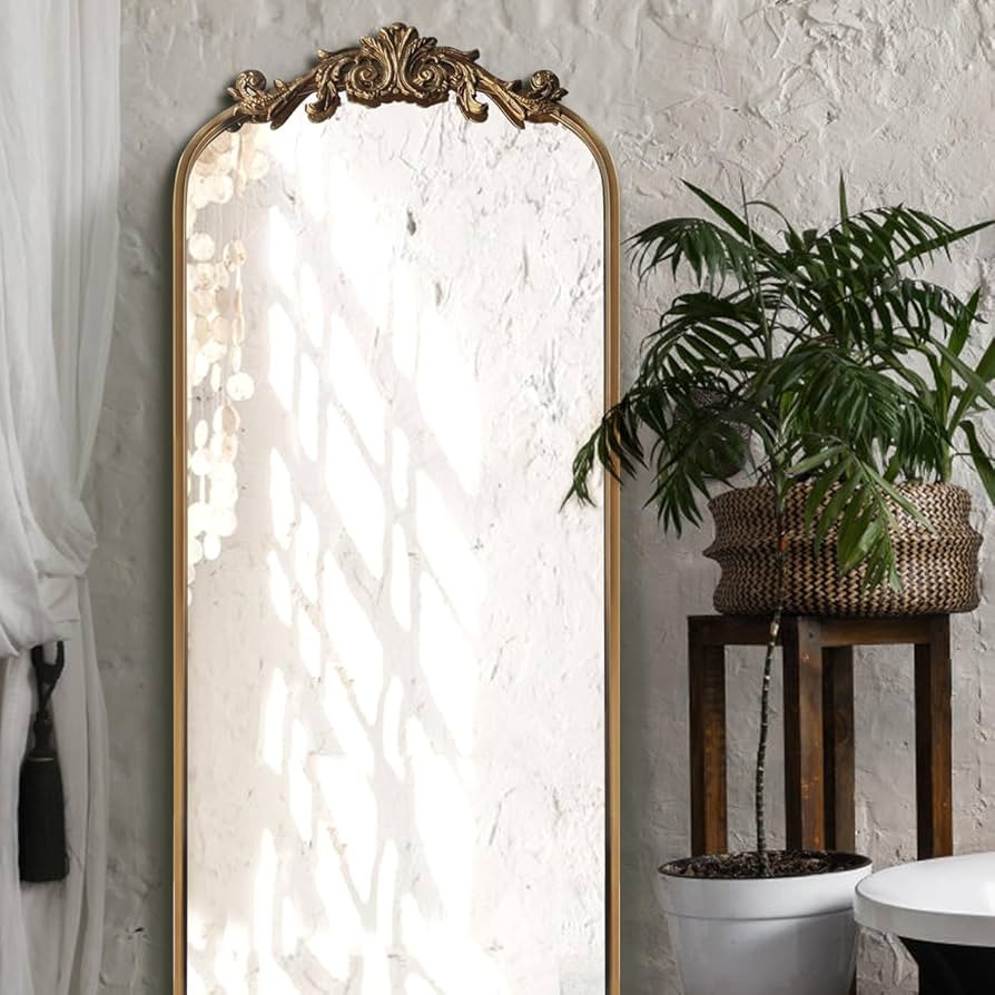 Large Gold Antique Mirror, Tall Arched Floor Mirror,Ornate Design Vintage Wall Mirror Decor for E... | Amazon (US)