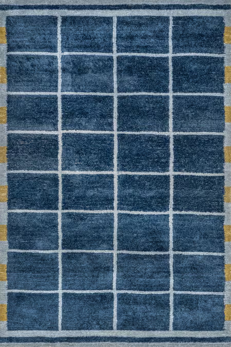 Blue Fountain Checked Wool Area Rug | Rugs USA