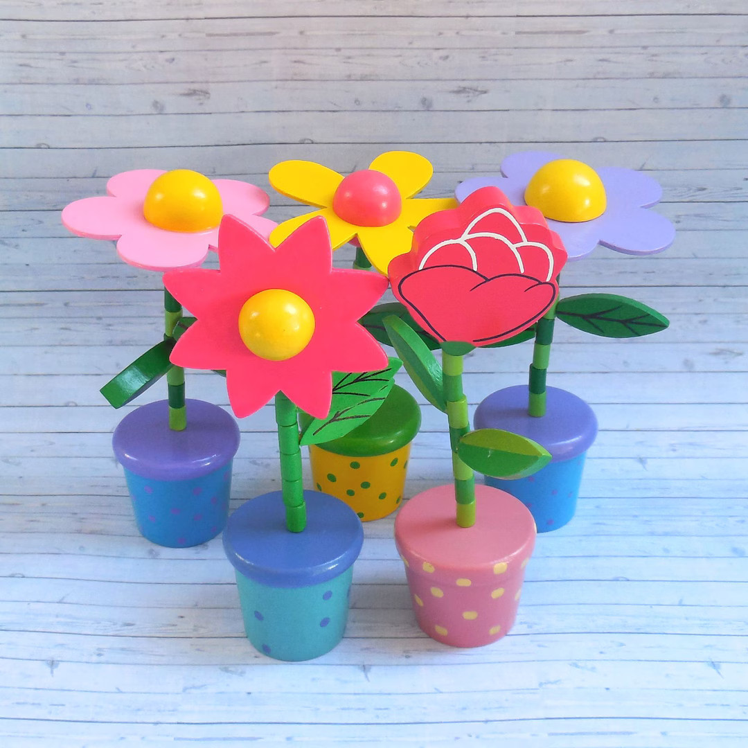 Flowers Daisy Roses Push Puppets Floral - Press up Toy - Wakouwa Wood - Novelty - Push up - Send ... | Etsy (US)