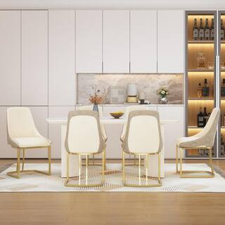 7-Piece White MDF Counter Top Dining Table Set Seats 6 (1 Table & 6 PU Modern Dining Chairs in Beige) | The Home Depot