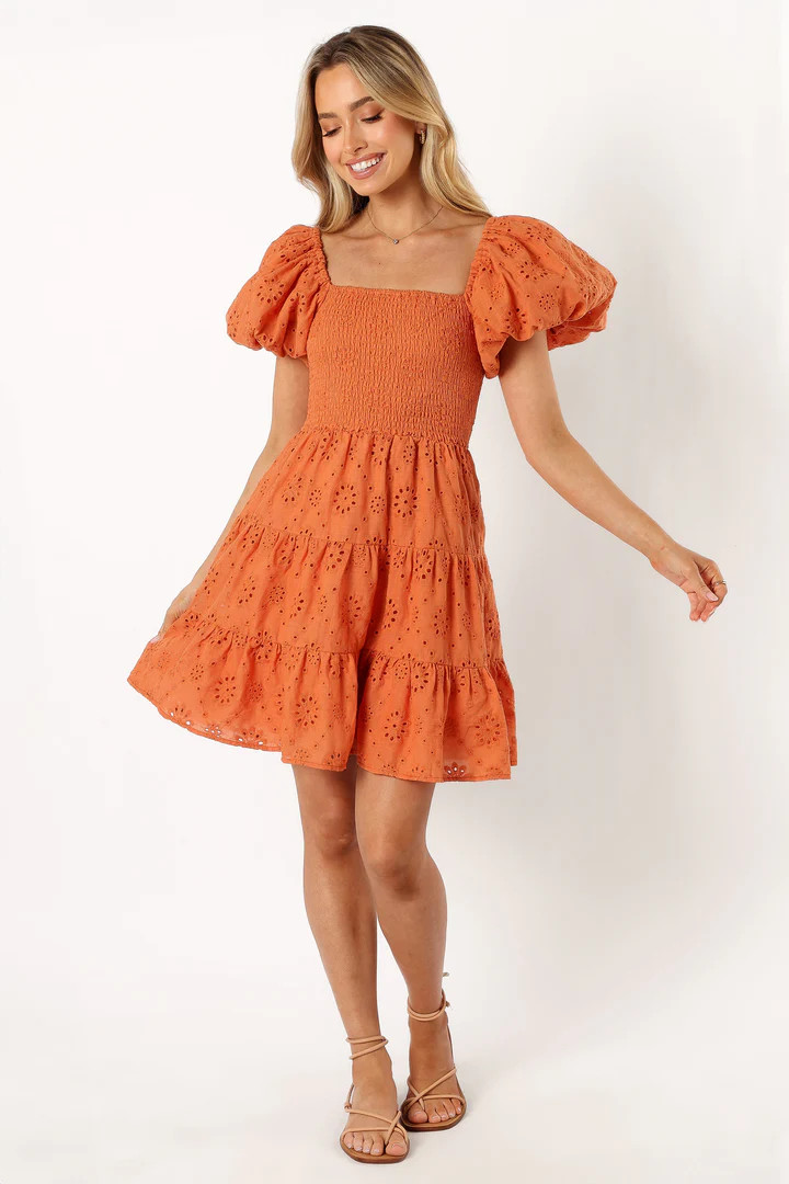 Carmello Puff Sleeve Mini Dress - Orange | Petal & Pup (US)