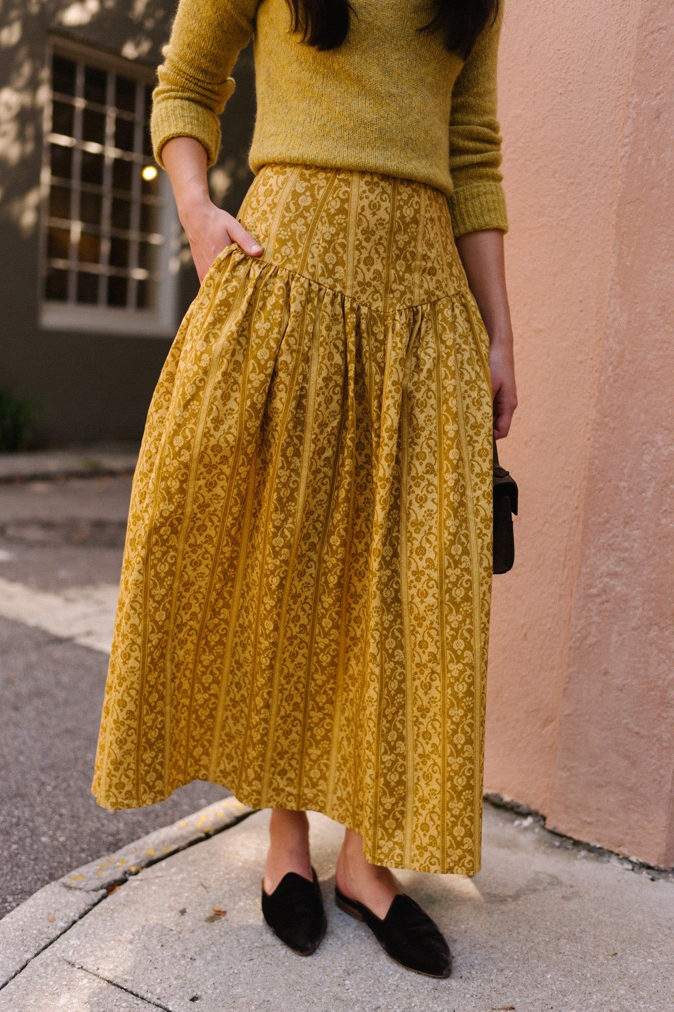 Iris Skirt in Gold Melograno Stripe | Parterre