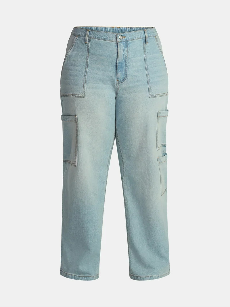 No Boundaries Cargo Wide Leg Jeans, 31" Inseam, Women's | Walmart (US)
