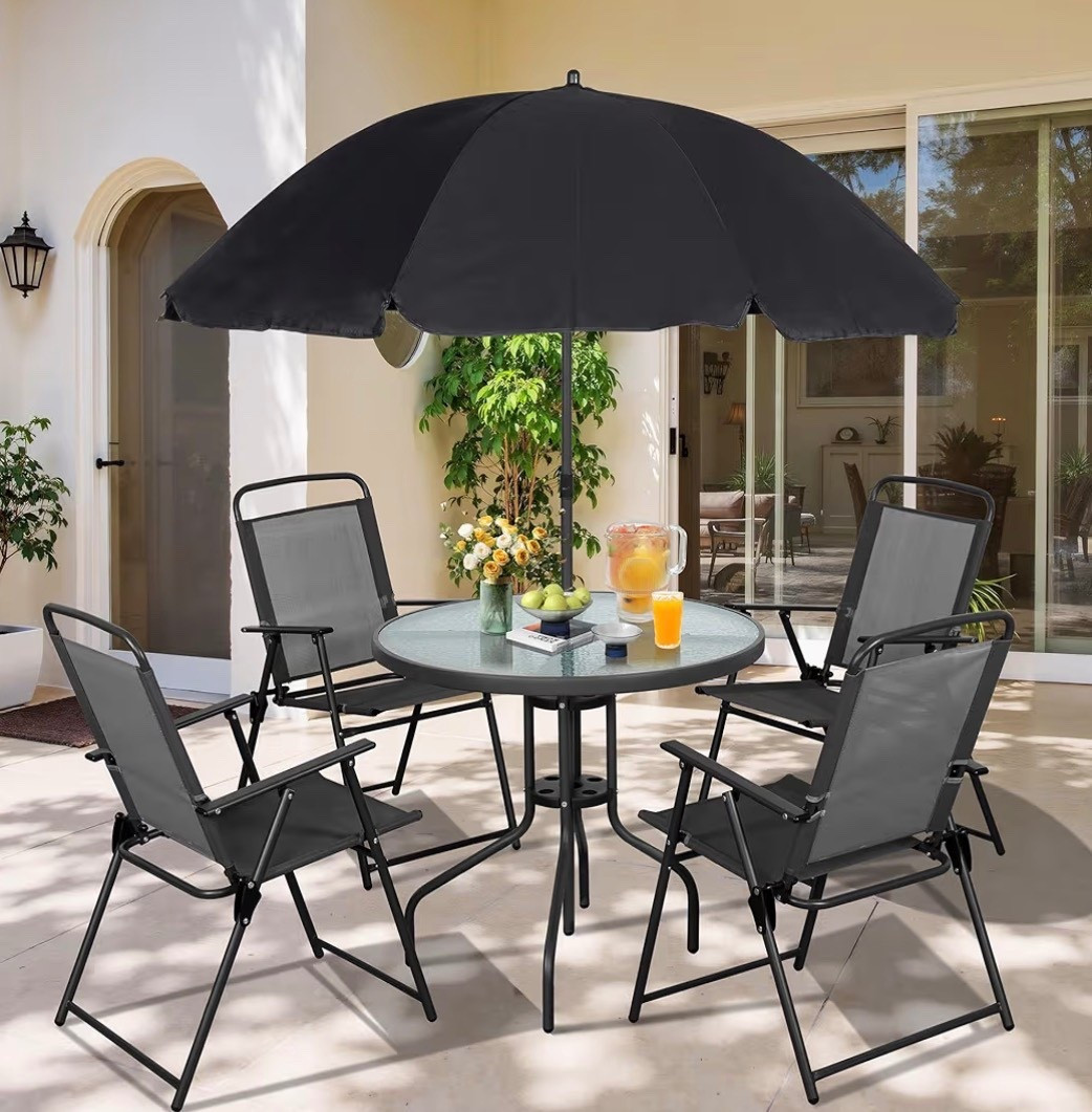 We’re coming up on patio season, and this set is under $150 right now at Amazon!!! ☀️ What.a.deal, as it comes with the table, four chairs & the umbrella, all of which fold down for easy storage in the off season. 

#LTKSeasonal #LTKSaleAlert #LTKHome