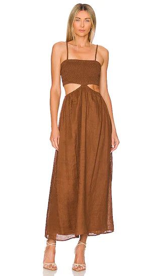 Tayari Midi Dress in Cinnamon | Tan Dress | Cut Out Dress | Beach Vacation Dress Outfit | Revolve Clothing (Global)