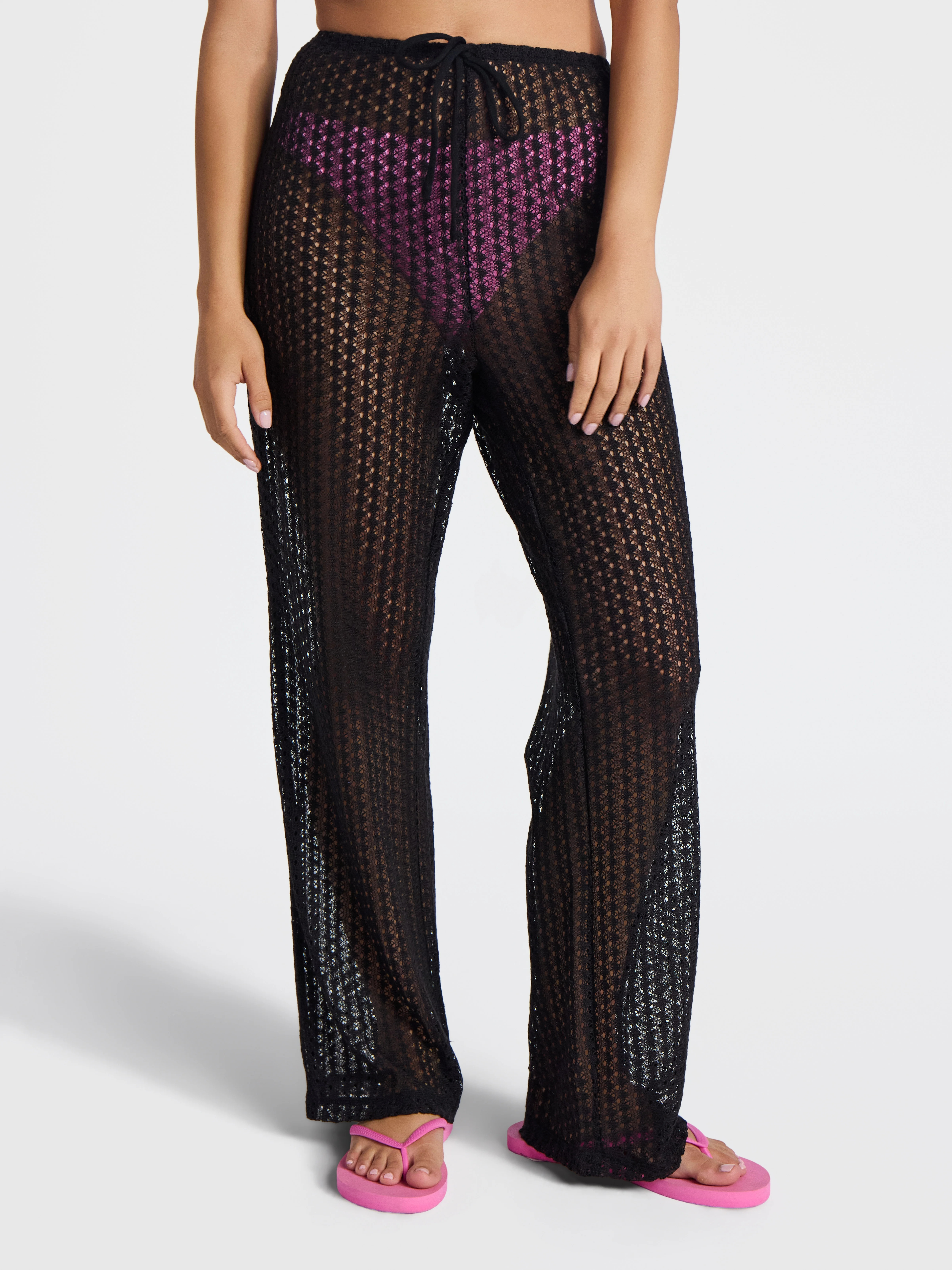 No Boundaries Crochet Wide Leg Pants Swim Coverup, Women's | Walmart (US)