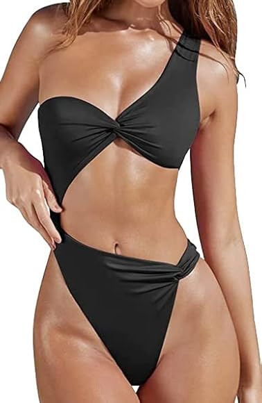 HYTENSUN Women's High Cut Low Back Ribbed One Piece Swimsuits Scoop Neck Retro Solid Bathing Suit... | Amazon (US)