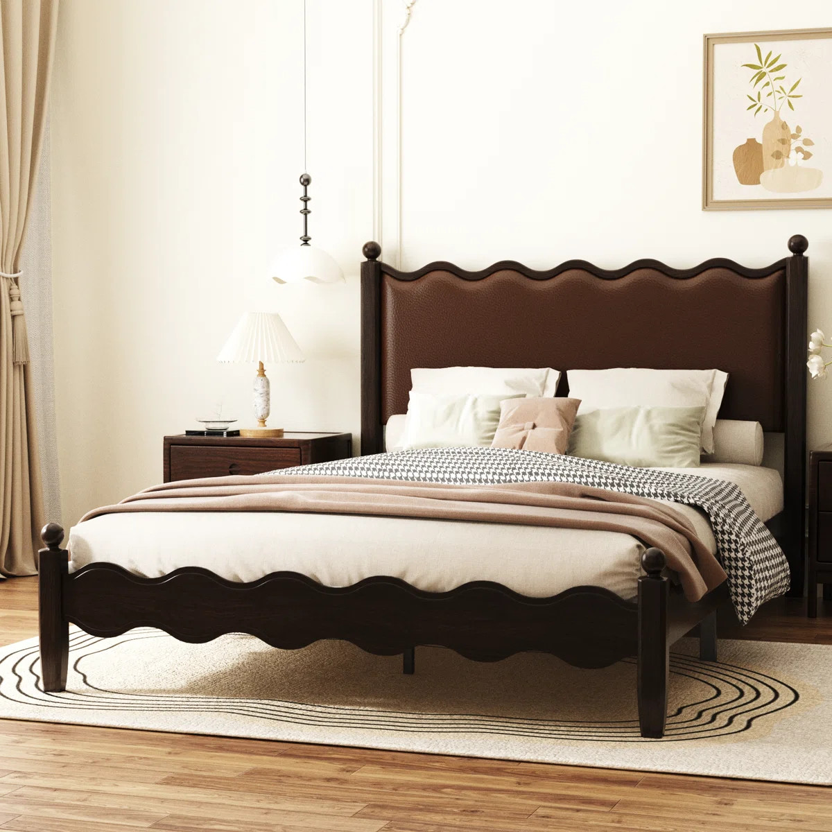 Ines Wood Bed Frame with Upholstered Headboard - Vegan Leather Upholstery | Wayfair North America