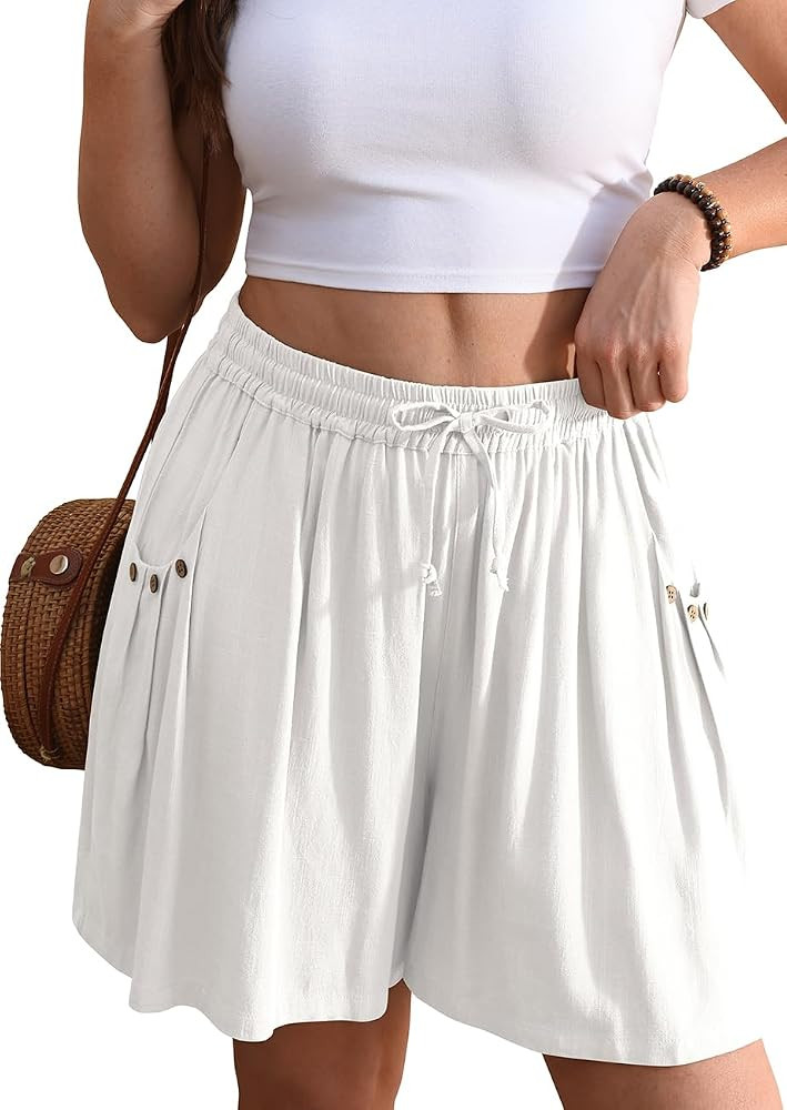 TARSE Linen Shorts for Women Wide Leg 5" Inseam High Waisted Drawstring Casual Flowy Summer Beach... | Amazon (US)