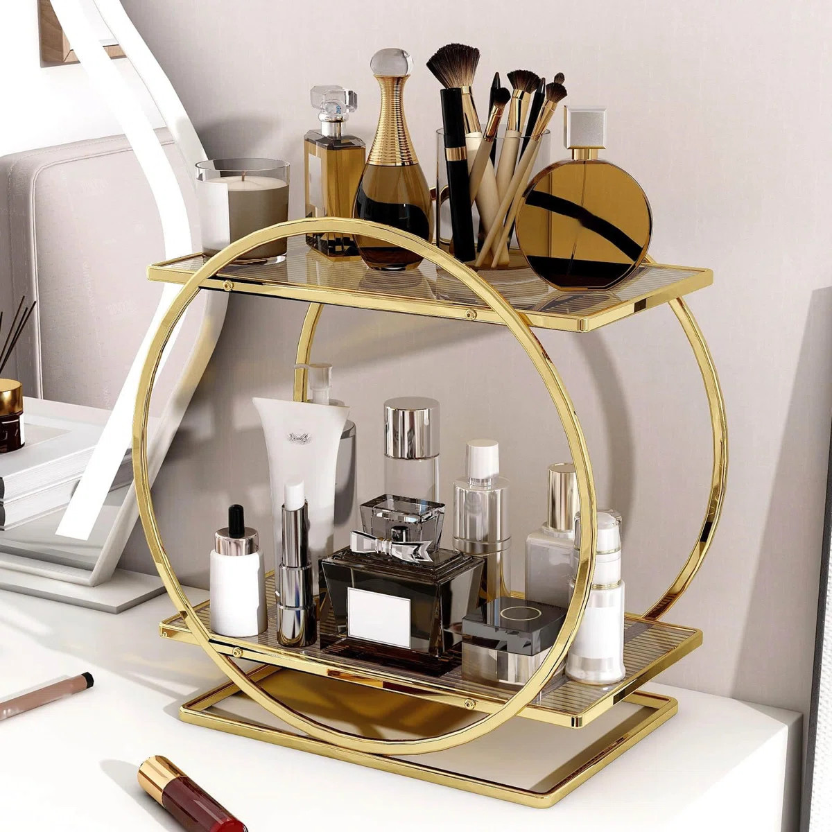 2 Tier Bathroom Countertop Organizer Perfume Tray, Make Up Counter Shelf | Wayfair North America