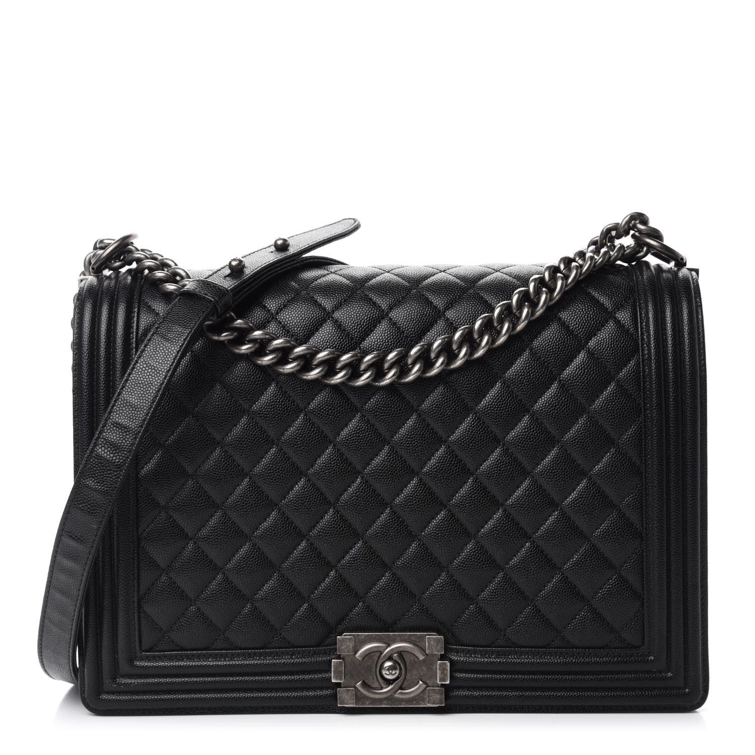 Caviar Quilted Large Boy Flap Black | Fashionphile