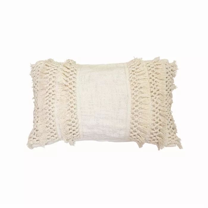 Foreside Home & Garden White Handwoven 14x22" Cotton Throw Pillow Cover w/Insert + Hand Tied Macr... | Target