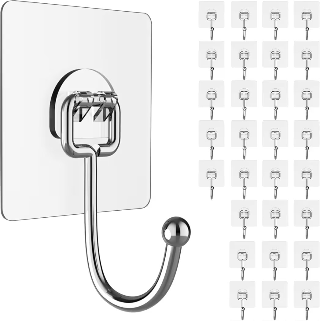 Large Adhesive Hooks for Hanging Heavy-Duty 44Ib(Max) 30 Packs, Wall Hangers without Nails Self-A... | Amazon (US)