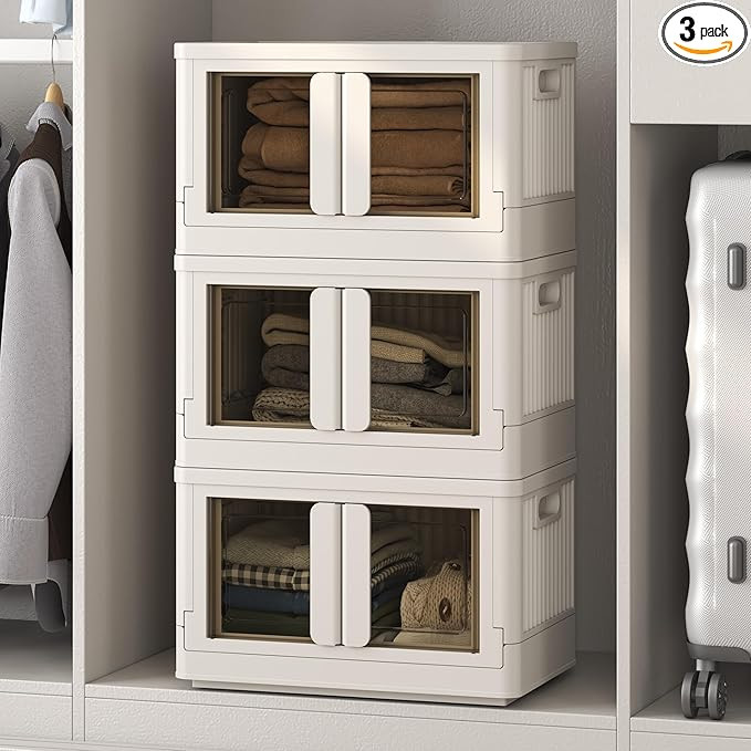 FLEXIMOUNTS 110 QT Stackable Storage Bins With Lids, Collapsible Plastic Storage Bins With Doors ... | Amazon (US)