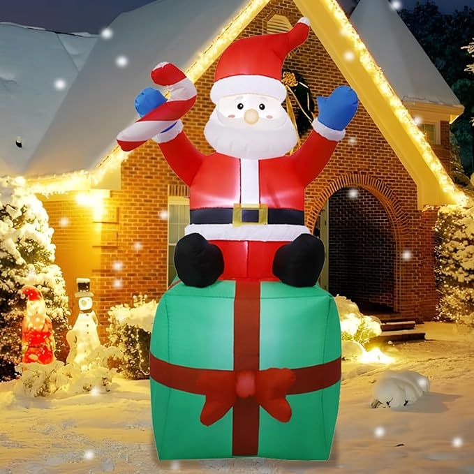 SUYUDSM Christmas Inflatable Yard Decorations 6FT Blow Up Cute Santa Claus with Gift Box Built in... | Amazon (US)