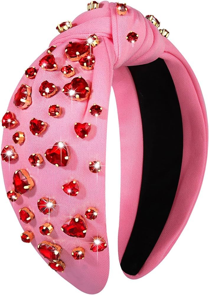 CEALXHENY Valentine’s Day Headband for Women Rhinestone Heart Headbands Red Crystal Heart Knott... | Amazon (US)
