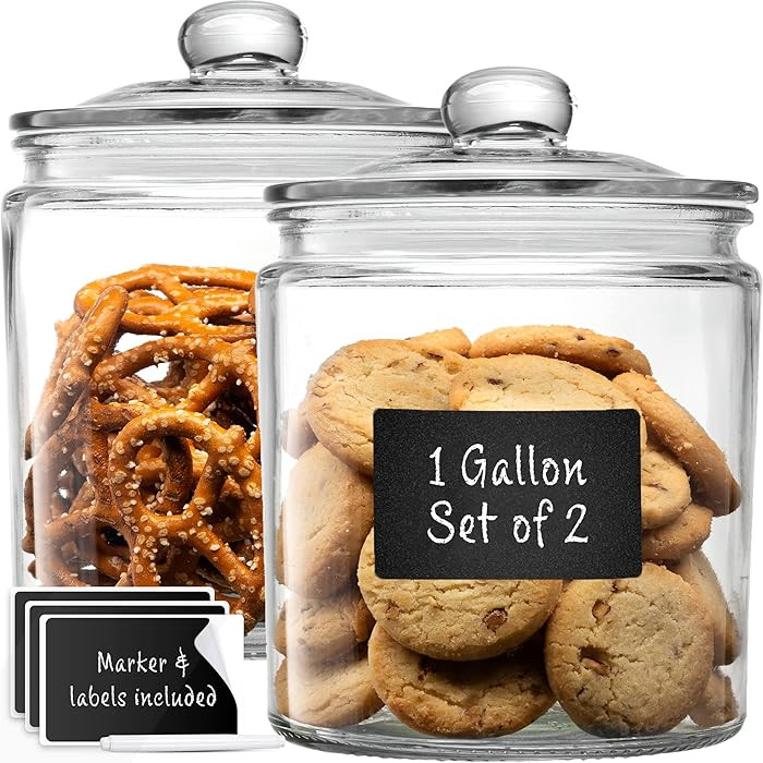 Glass Cookie Jars Food Storage Containers, Set of 2, 1 Gallon
        Canister Sets, with Airtigh... | Amazon (US)