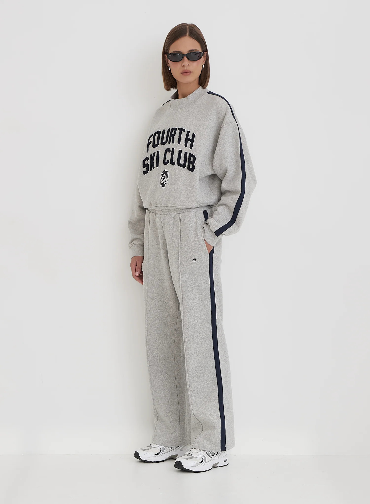 Grey Contrast Stripe Wide Leg Jogger- Betty | 4th & Reckless