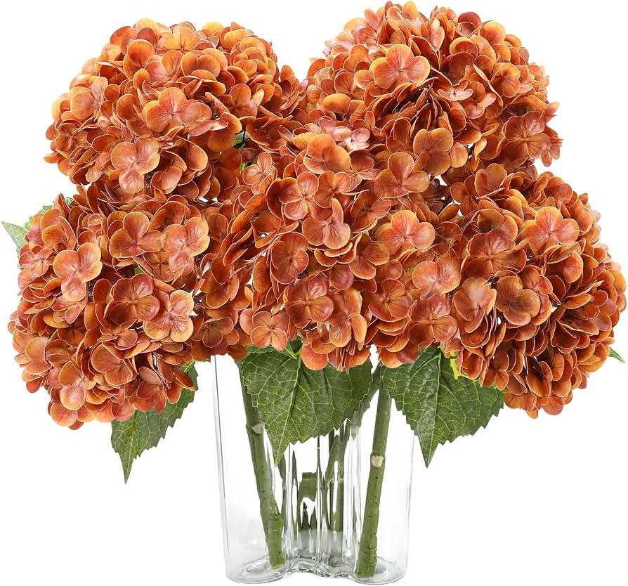 Coferset 3pcs Lifelike Real Touch Hydrangea Artificial Flowers,Fall Orange | Amazon (US)
