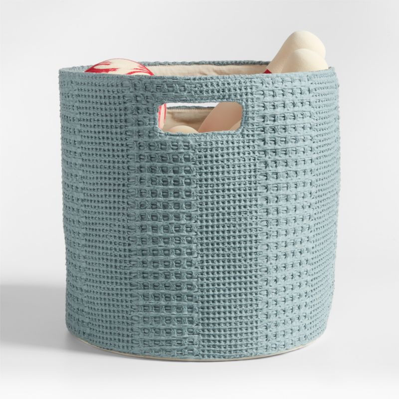 Nella Green Waffle Weave Large Storage Bin + Reviews | Crate & Kids | Crate & Barrel