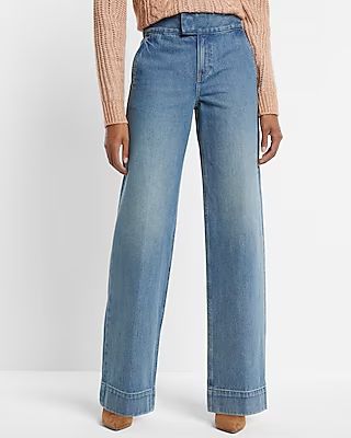 High Waisted Medium Wash Wide Leg Jeans | Express