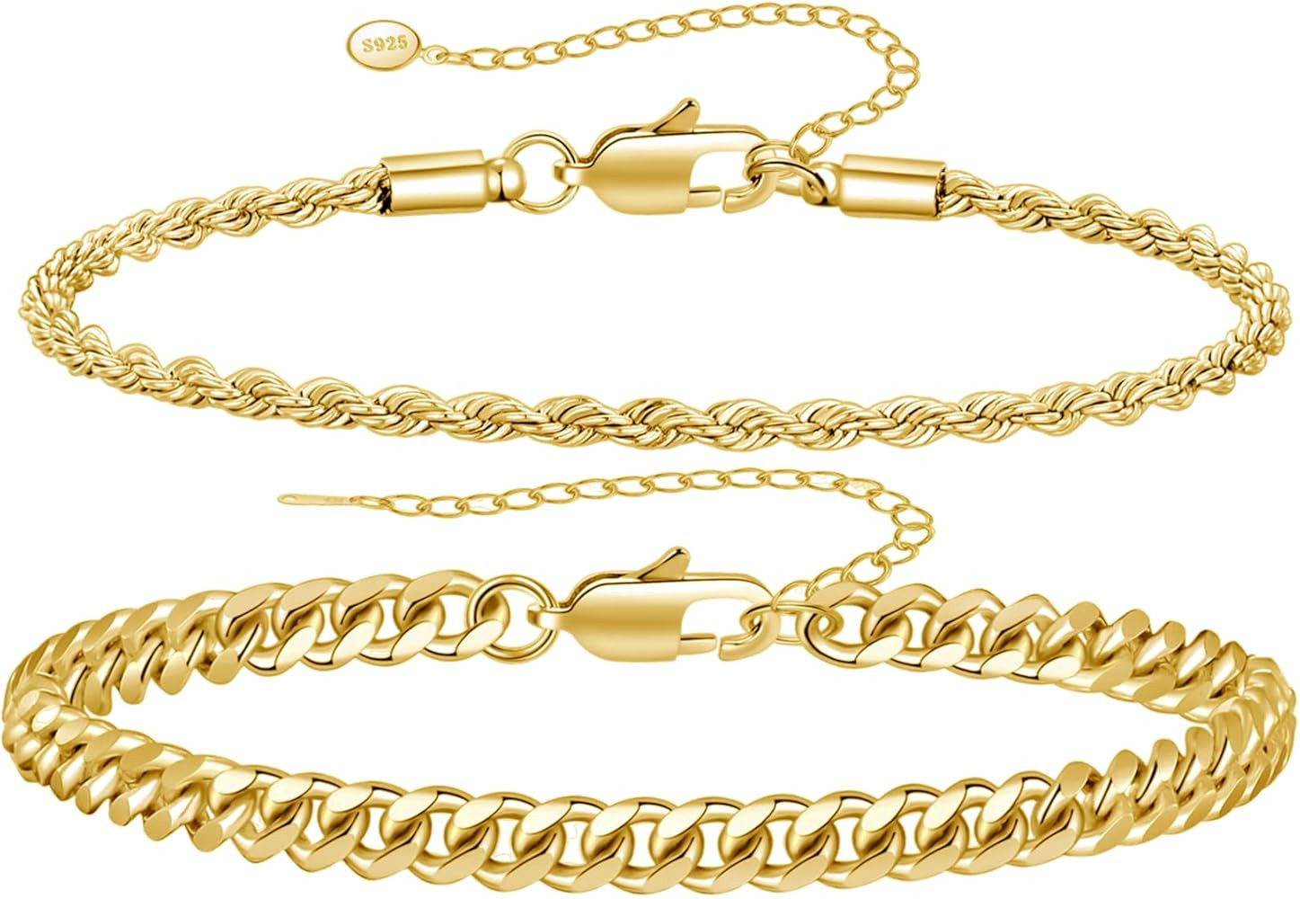 RANKEEF 2 Pcs Chain Bracelet for Men - 925 Sterling Silver Bracelet for Men 7-9inch Figaro Rope C... | Amazon (US)