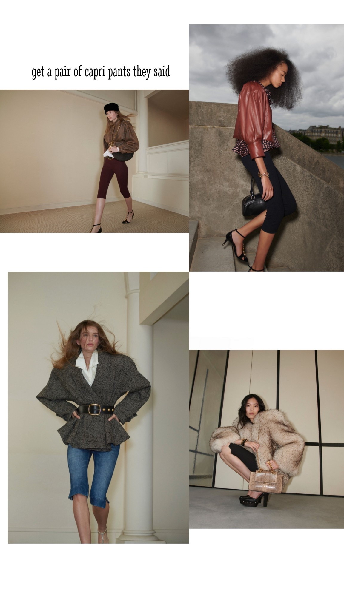 Chloe Resort 2026 | love how they styled the capri pants here! just bought this black pair from Urban on sale for $39!

#LTKSeasonal #LTKStyleTip #LTKFindsUnder50