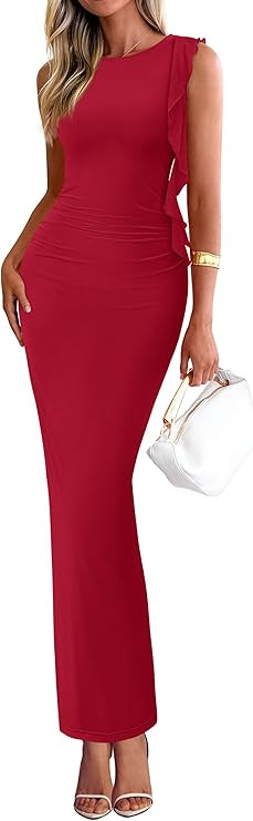 PRETTYGARDEN Women's Summer Maxi Dresses 2026 Sleeveless Ruffle Formal Wedding Guest Cocktail Mes... | Amazon (US)