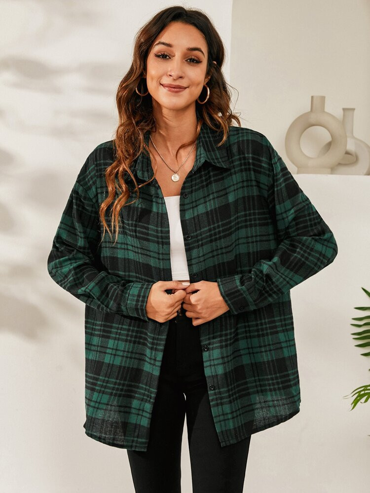 Plaid Print Drop Shoulder Shirt | SHEIN