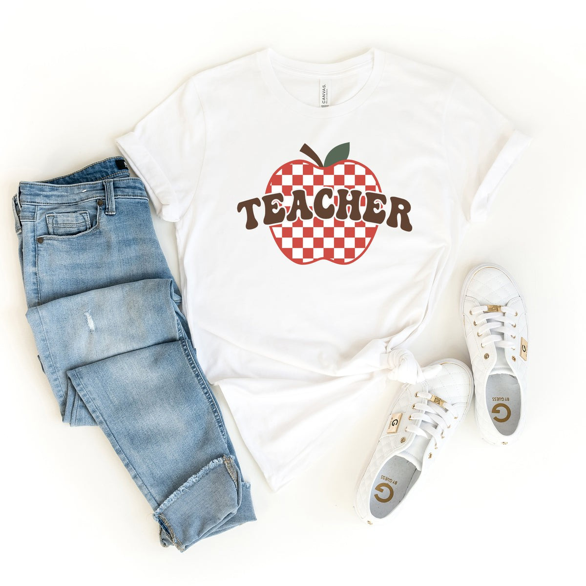 Checkered Teacher Apple | Short Sleeve Graphic Tee | Simply Sage Market