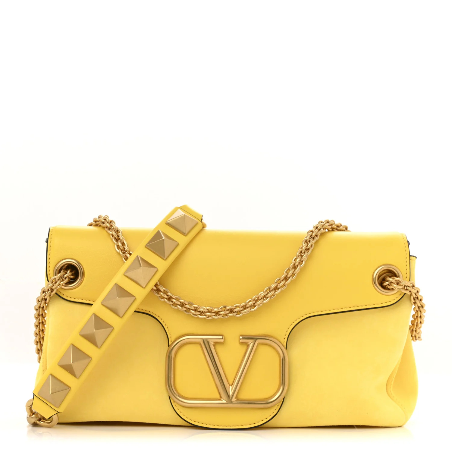 Nappa Stud Sign Shoulder Bag Bright Lemon | FASHIONPHILE (US)