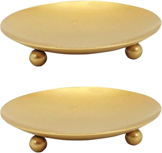 YYaaloa 2 Pack Gold Decorative Iron Plate Candle Holder 4.33'' Candle Stand Candle Plate for LED ... | Amazon (US)