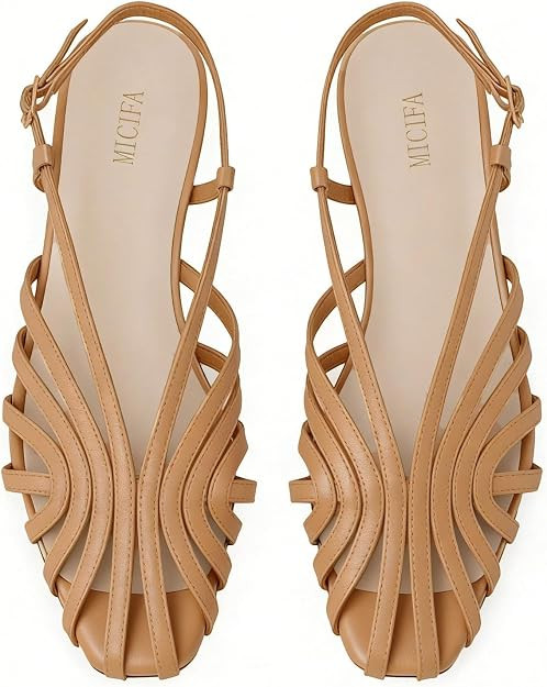 Slingback Flat Sandals for Women Square Toe Low heel Sandal Buckle Strap Slip on Flats Summer Dre... | Amazon (US)