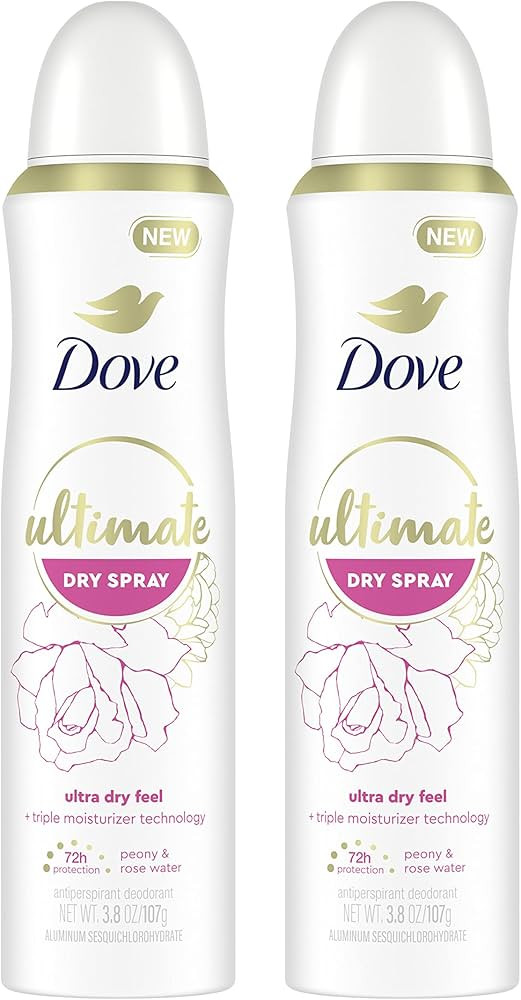 Dove Ultimate Dry Spray Antiperspirant Peony And Rose Water 2 Count For 72-Hour Sweat And Odor Pr... | Amazon (US)