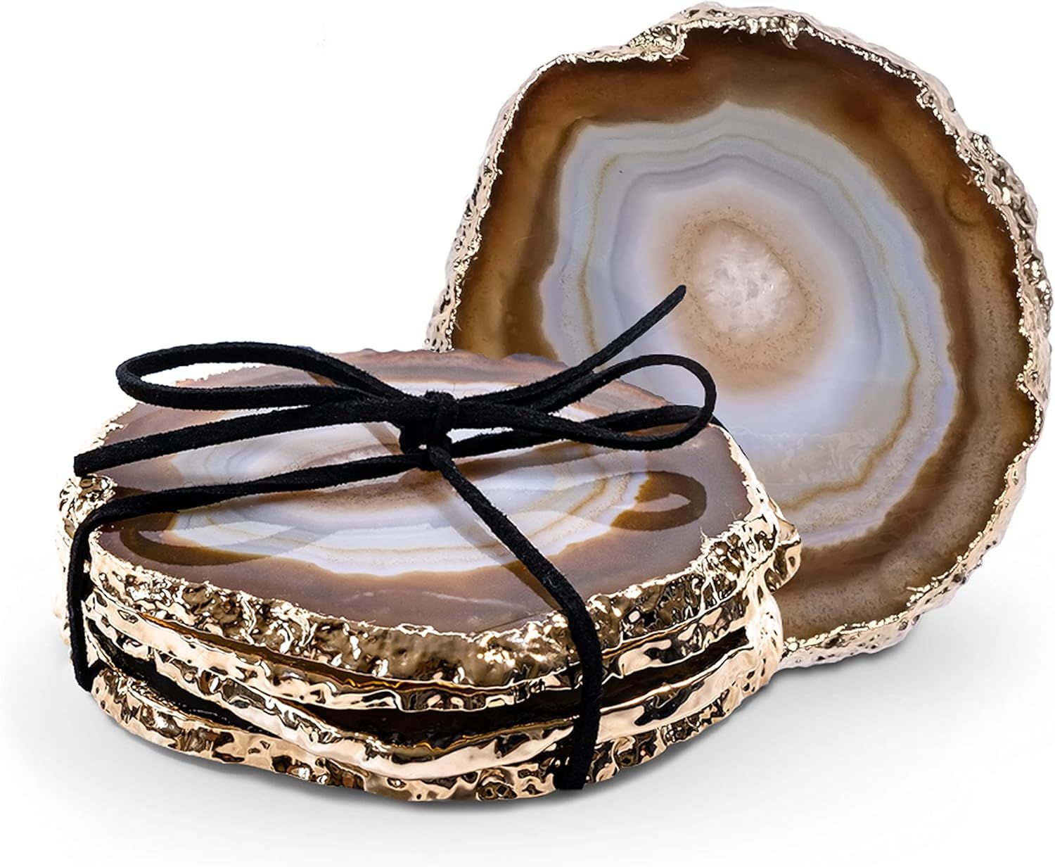 Luma Gems Agate Coasters Gold Plated Rim Agate Coasters - Set of 4 Color Natural - 3"- 4" - Premi... | Amazon (US)