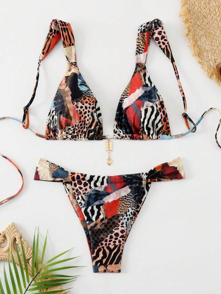 Swim Vcay Women's Summer Beach Leopard Print Sexy Bikini Set, Random Print | SHEIN