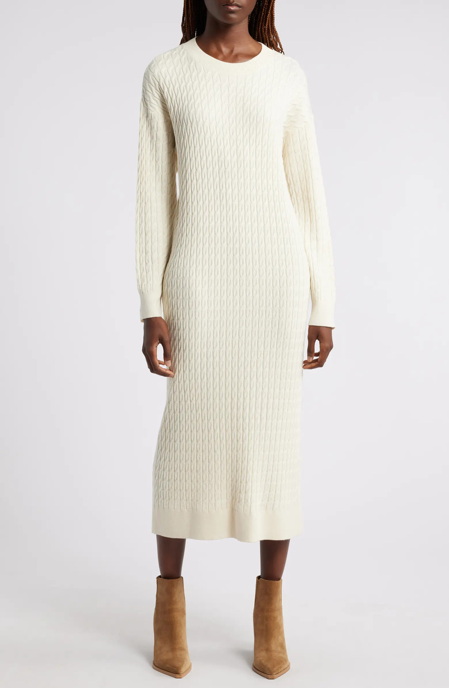 Treasure & Bond Cable Stitch Long Sleeve Midi Sweater Dress | Nordstrom | Nordstrom