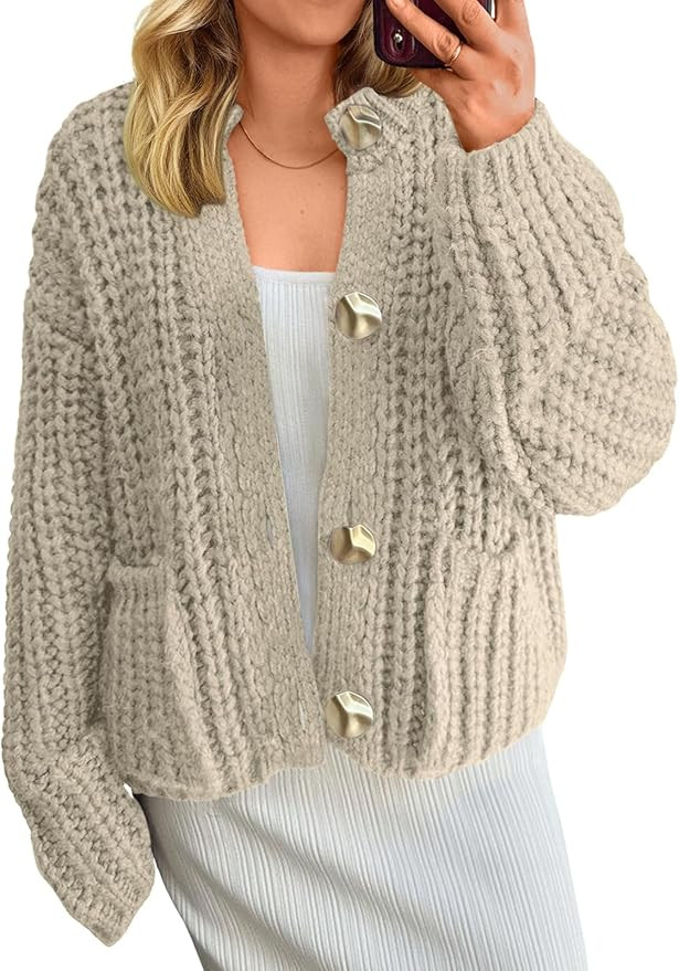 LILLUSORY Women Chunky Cropped Cardigan Sweater Fall Oversized Cable Knit Crochet Outfit 2025 Tre... | Amazon (US)