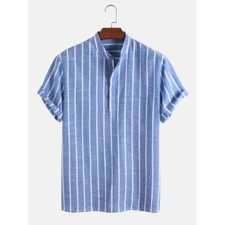 Preppy Dusty Blue Men Striped Half Button Shirt Dusty Blue XL(12) S033X | Walmart (US)