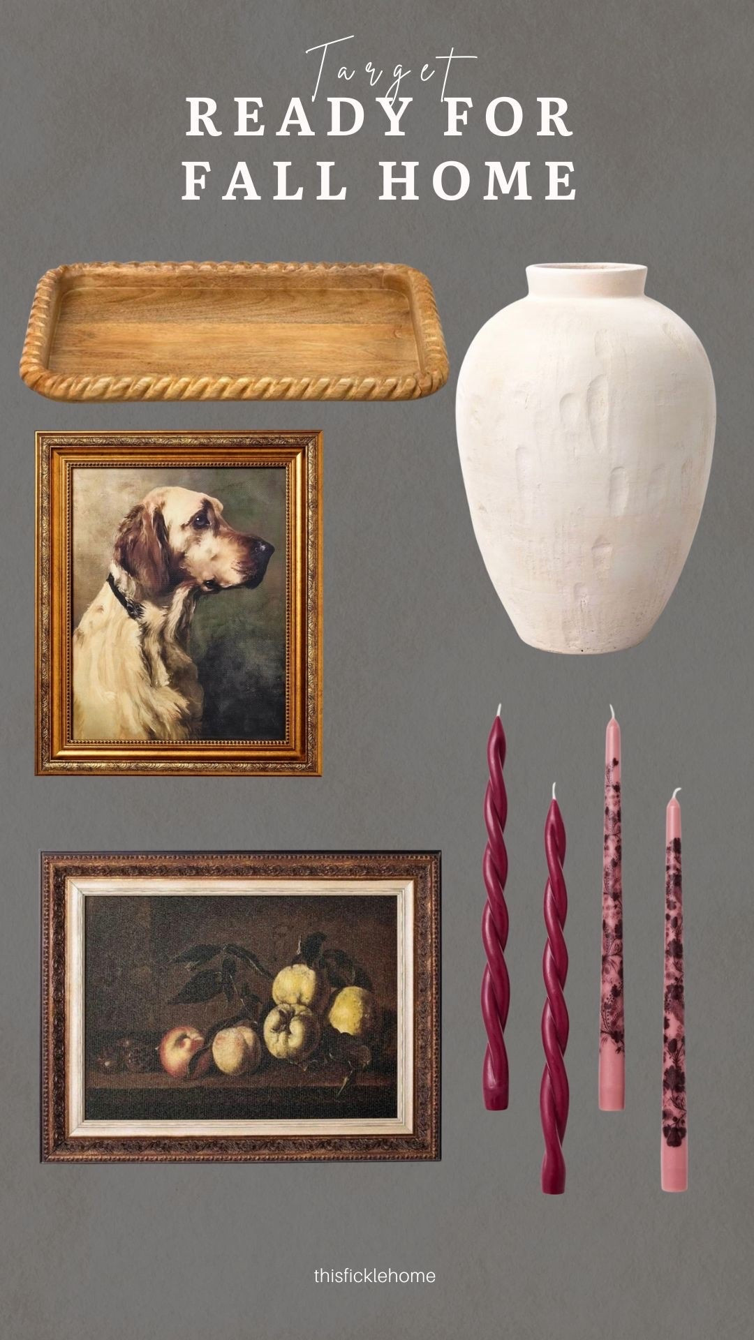 Take your home from summer to fall with these home decor finds from Target!

Large ceramic vase
Burgundy taper candles
Gold framed wall art
Wall art for Fall
Wooden tray with pretty edge detail

#LTKstorytime #LTKHome
