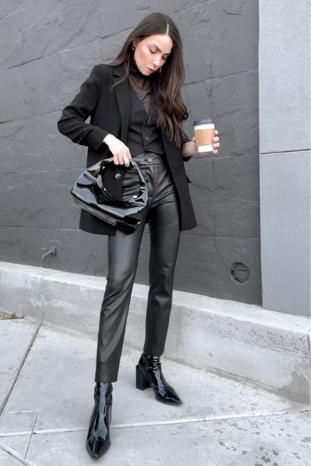 All black outfit with black blazer and black leather pants 🖤🖤🖤

Blazer outfit, minimalist outfit, glossy black boots, glossy black booties, leather pants outfit, glossy handbag, black glossy bag, black vest outfit, black sheer top, casual chic outfit, cool work outfit, workwear, cool black outfit 

#LTKFind #LTKworkwear #LTKstyletip
