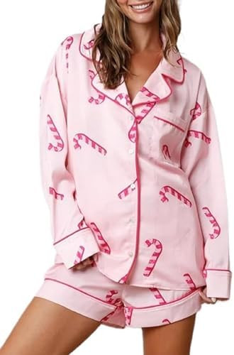 NUFIWI Women Christmas Pajamas Pjs Set Cute Santa Colorful Pj Long Sleeve Shirt Lounge Shorts 2 P... | Amazon (US)