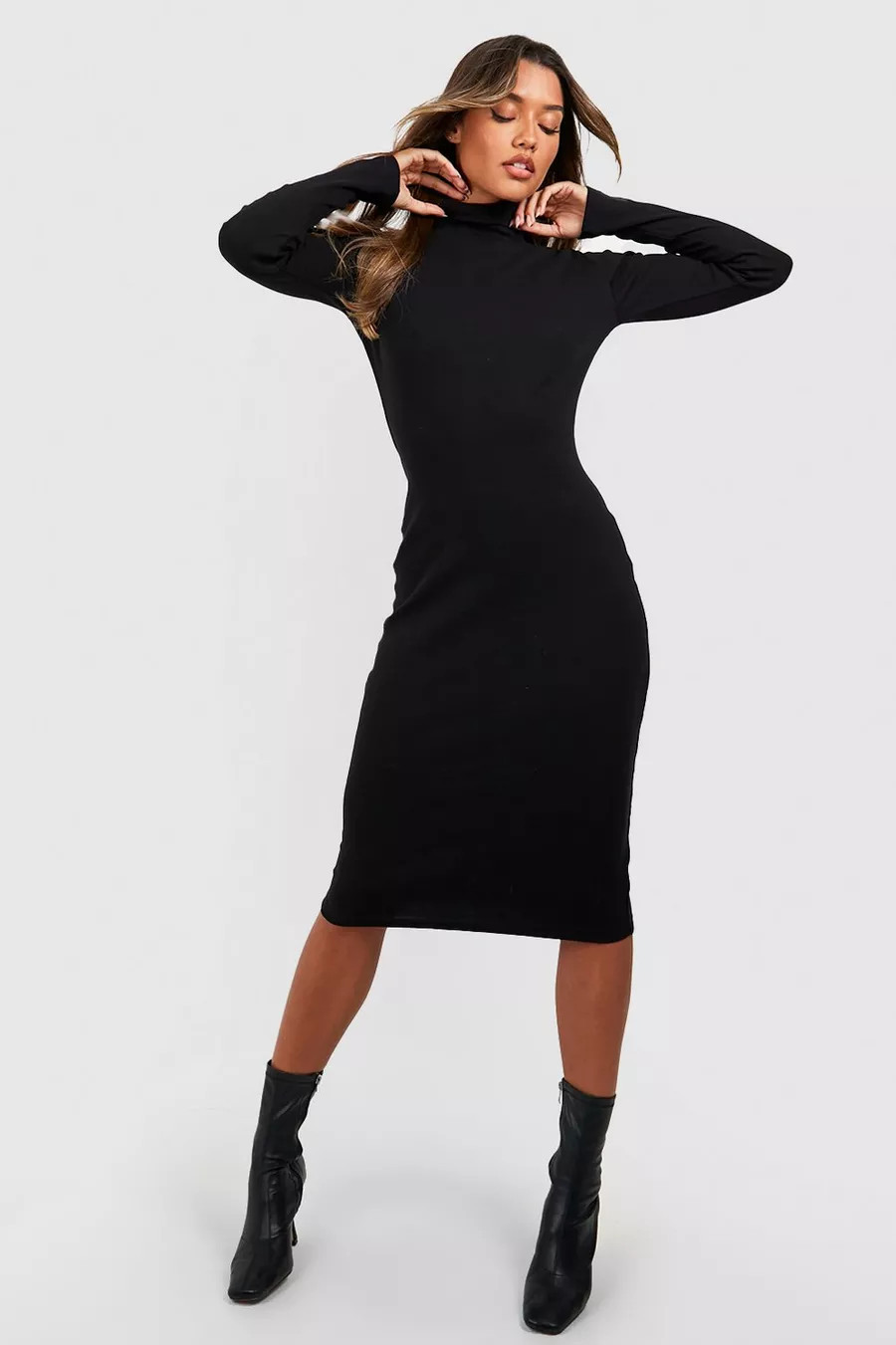 Roll Neck Long Sleeve Midi Dress | Boohoo.com (UK & IE)