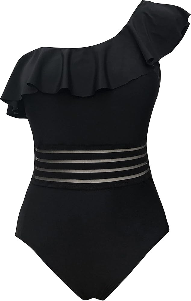 Gabrielle-Aug Women's One Piece Swimsuit Ruffled Lace Swimsuits One Shoulder Monokinis | Amazon (US)