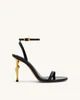 Alivia Gold Metal Heel Sandals - Black | JW PEI US