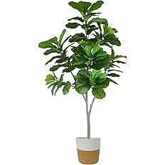 Artificial Fiddle Leaf Fig Tree, 6ft Fake Ficus Lyrata Plant with Woven Basket, Perfect Silk Tree... | Amazon (US)