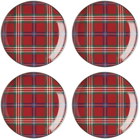 Lenox 896528 Holiday Red Tartan Accent Plates, Set of 4, Christmas Dinnerware, Hosting | Amazon (US)